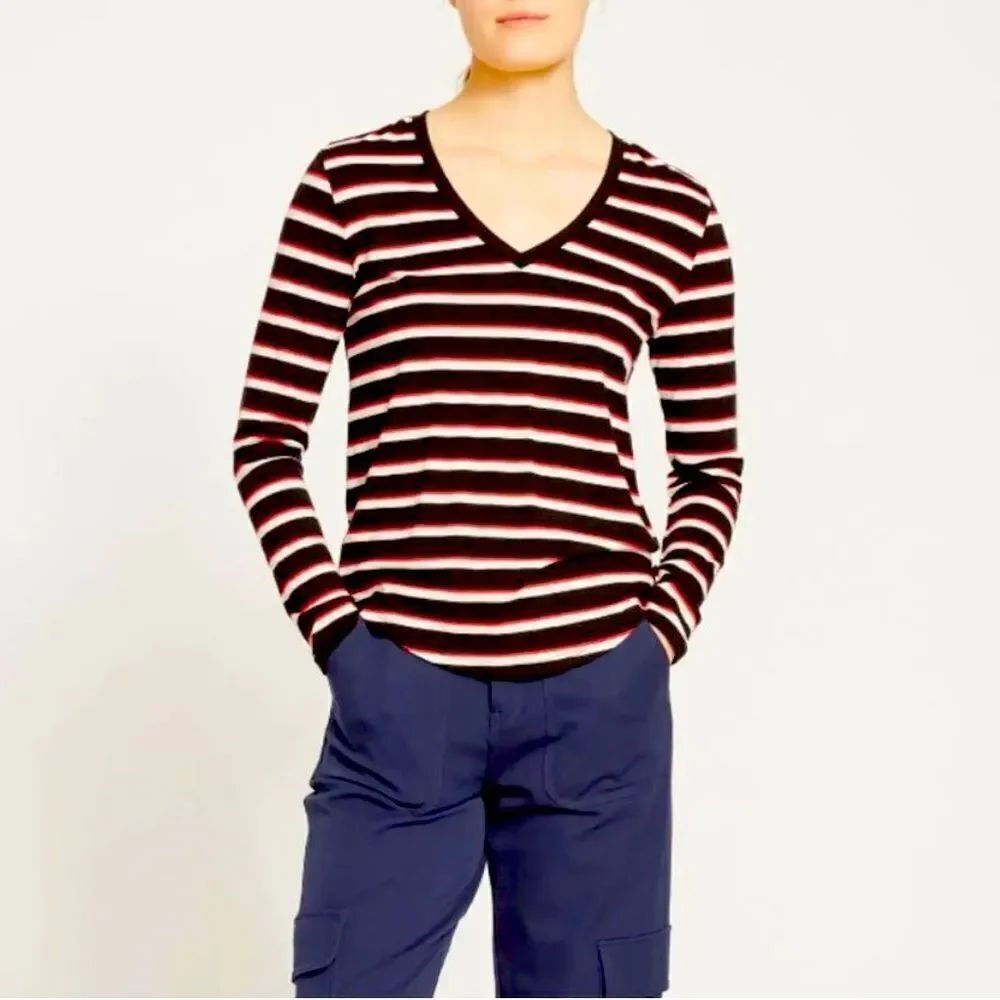 Universal Standard V-Rex Long-Sleeve Striped Tee Shirt Top Size 4XS (00-0)